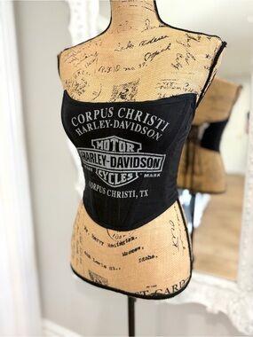 New York Couture Reworked Harley Davidson Classic Blk Logo Motorcycle Corset Top